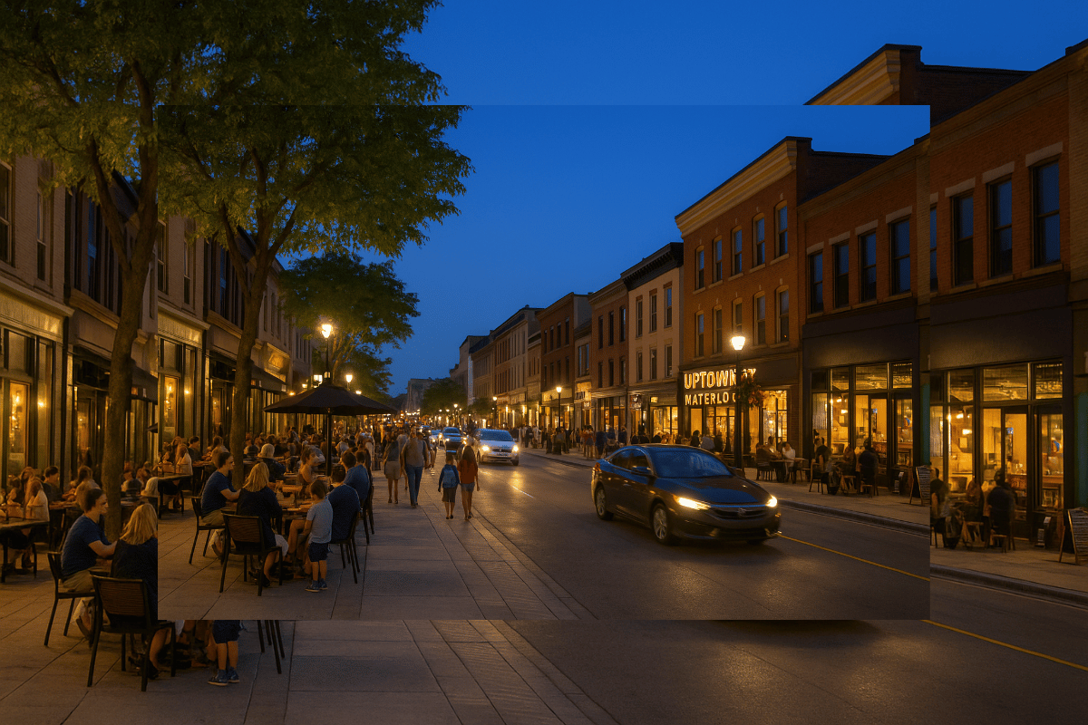 Uptown Waterloo lights up beautifully at night